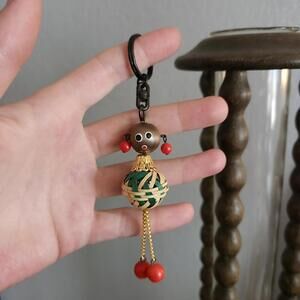 Vintage Woven Doll Beaded Keychain Bag Charm Cute Trinket